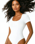 Square Neck Thong Bodysuit With Short Sleeves